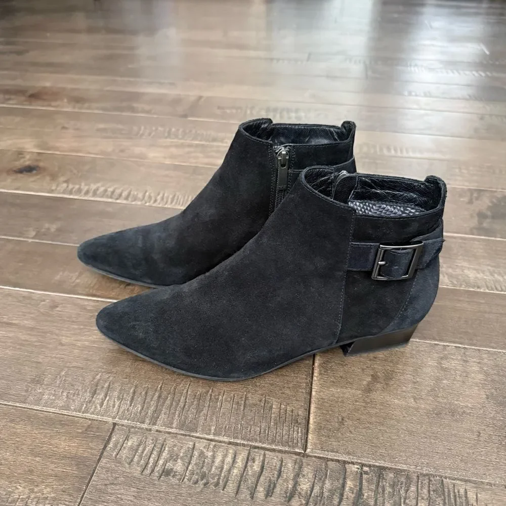 AQUATALIA Fernn Weatherproof Suede Booties Ankle Boots Black Leather 9.5